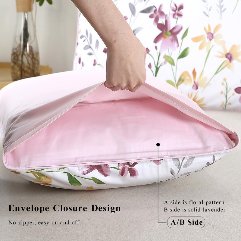 WINLIFE 100% Cotton Pillowcases Garden Floral Printed Pillow Cases Set of 2 Pillow Cover (King Size 20'' x 36'', Lilac) - Image 4